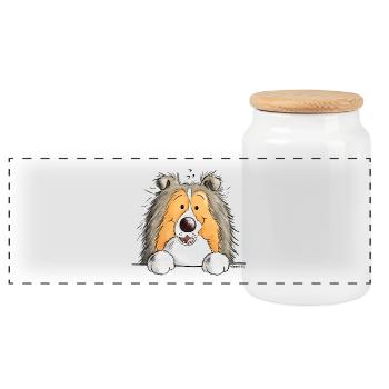 Berger des Shetland Chien - Shetland Sheepdog - Boîte à biscuits avec couvercle en bois - blanc - Devant