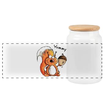Yummy Squirrel - Wildlife - Funny - Gift - Cartoon - Panoramic Cookie Jar with Wooden Lid - white - Front