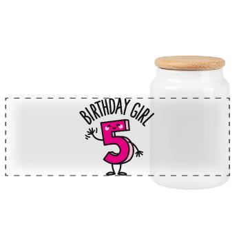 Birthday girl 5 / five years old - Panorama Keksdose mit Holzdeckel - Weiß - Vorne