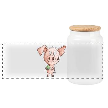 Glück Schwein Mit Kleeblatt - Panorama Keksdose mit Holzdeckel - Weiß - Vorne