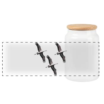 Vogelzug Kraniche in Grau Tönen - Panoramic Cookie Jar with Wooden Lid - white - Front