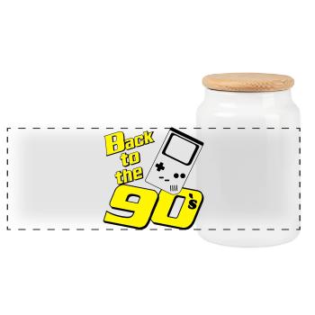 90s Party , Theme Party , 90s Retro Game (25) - Panoramic Cookie Jar with Wooden Lid - white - Front