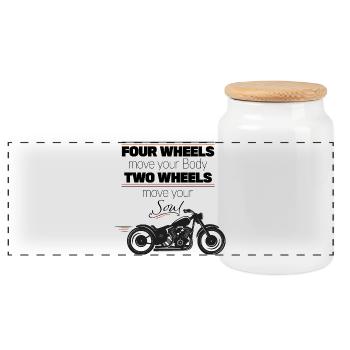 Biker - Panorama Keksdose mit Holzdeckel - Weiß - Vorne