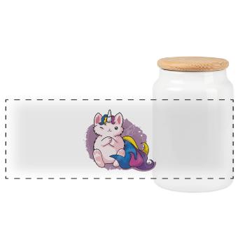 Chat licorne katacorn - Boîte à biscuits avec couvercle en bois - blanc - Devant