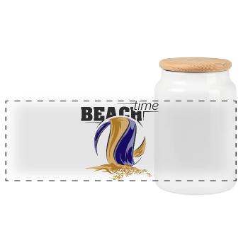 beachvolleyball summer holidays cup Logo Symbol - Panorama Keksdose mit Holzdeckel - Weiß - Vorne