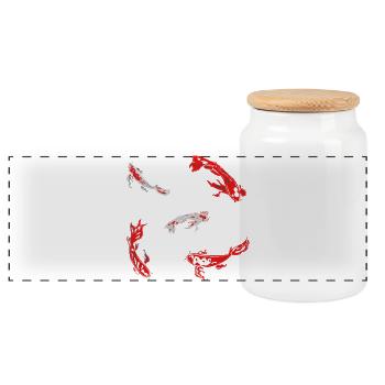 carp red fish koi japan pattern abstract art - Panoramic Cookie Jar with Wooden Lid - white - Front
