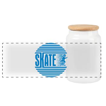 Circular Retro Blue Skating - Panoramic Cookie Jar with Wooden Lid - white - Front