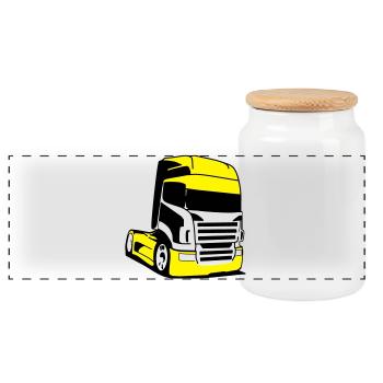 Camion Jaune Pop Art - Boîte à biscuits avec couvercle en bois - blanc - Devant