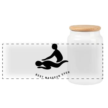 MEILLEUR MASSEUR JAMAIS - Boîte à biscuits avec couvercle en bois - blanc - Devant