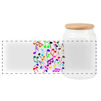 Music notes in color criss-cross version - Panoramic Cookie Jar with Wooden Lid - white - Front
