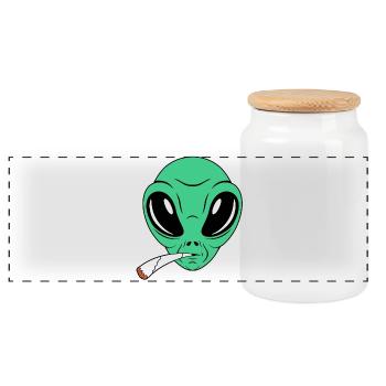 Smoker Alien - Panoramic Cookie Jar with Wooden Lid - white - Front