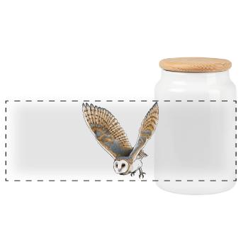 barn owl - Panoramic Cookie Jar with Wooden Lid - white - Front