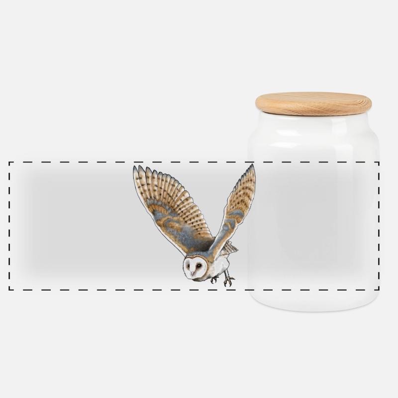 barn owl - Panoramic Cookie Jar with Wooden Lid - white