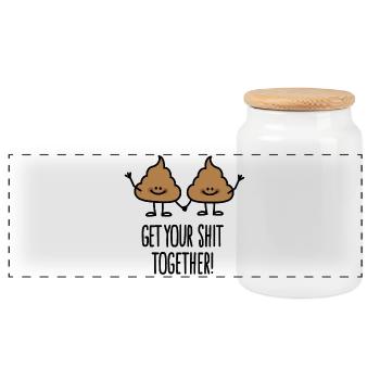 Obtenez votre merde ensemble, bande dessinée émoticône de merde - Boîte à biscuits avec couvercle en bois - blanc - Devant