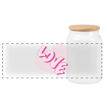 Liebe Neon-Pink Herzschrift - Panorama Keksdose mit Holzdeckel - Weiß - Vorne