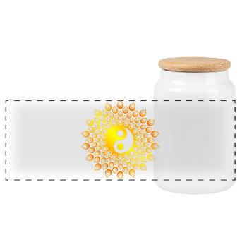 Yin Yang Taiji in life flower orange - Panoramic Cookie Jar with Wooden Lid - white - Front