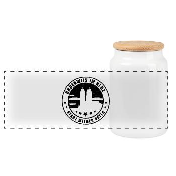 Stadt meiner Väter - St.Gallen Stempel - Panorama Keksdose mit Holzdeckel - Weiß - Vorne