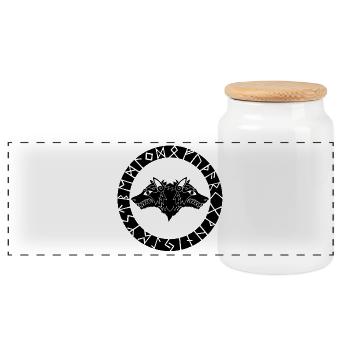Loup viking noir à deux têtes - Boîte à biscuits avec couvercle en bois - blanc - Devant