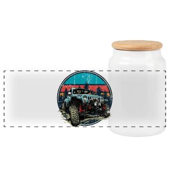 Rugged Jeep Off-Road Sunset - Panoramic Cookie Jar with Wooden Lid - white - Front