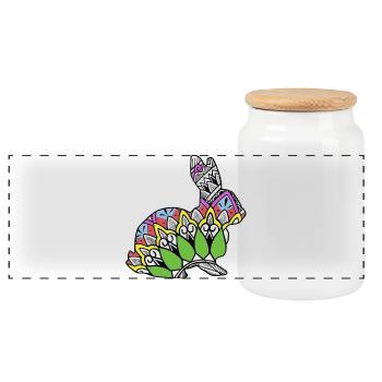 Rabbit - Panoramic Cookie Jar with Wooden Lid - white - Front