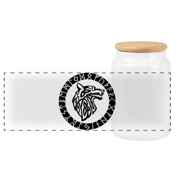 Emblème viking du loup noir - Boîte à biscuits avec couvercle en bois - blanc - Devant