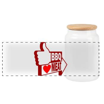 Like BBQ, love meat - Panoramic Cookie Jar with Wooden Lid - white - Front