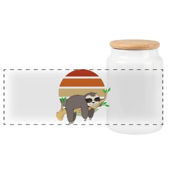 Chill Sloth Sonnenuntergang Design - Panorama Keksdose mit Holzdeckel - Weiß - Vorne