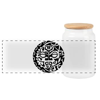 Black Polynesian skull - Panoramic Cookie Jar with Wooden Lid - white - Front