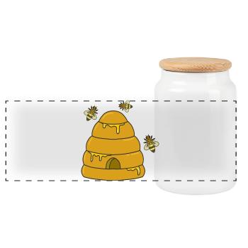 abeilles ruche miel - Boîte à biscuits avec couvercle en bois - blanc - Devant