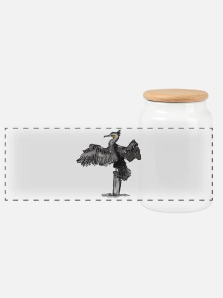 Kormoran - Panorama Keksdose mit Holzdeckel - Weiß