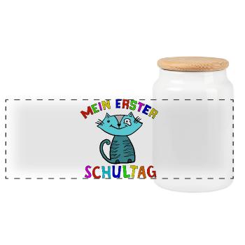 Mein Erster Schultag Katze - Panorama Keksdose mit Holzdeckel - Weiß - Vorne
