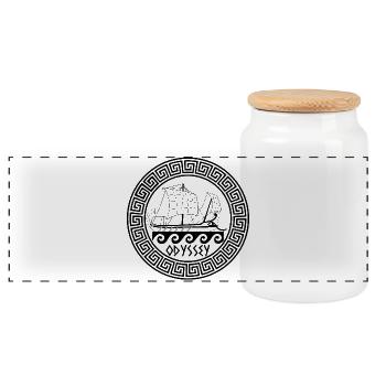 Symbol of a black Greek boat - Panoramic Cookie Jar with Wooden Lid - white - Front