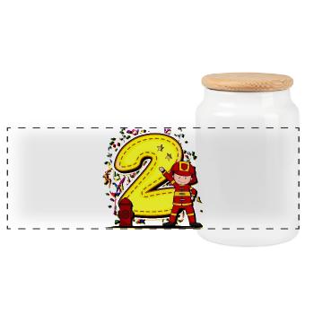 2ème Fête d’Anniversaire des Enfants - 2 ans - Pompiers - Boîte à biscuits avec couvercle en bois - blanc - Devant