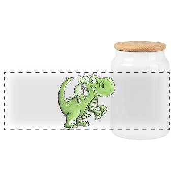 Frères et sœurs Dinosaure I Papa et Fils I Fille - Boîte à biscuits avec couvercle en bois - blanc - Devant