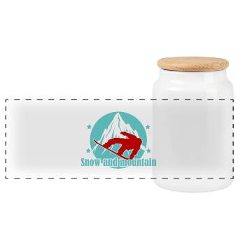 Mountain and Alpine Skiing Illustration - Panoramic Cookie Jar with Wooden Lid - white - Front