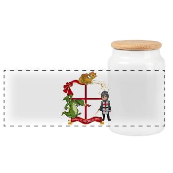 StGeorges Crest Dragon Knight - Panoramic Cookie Jar with Wooden Lid - white - Front