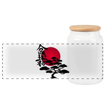 Black tree and red sun - Panoramic Cookie Jar with Wooden Lid - white - Front