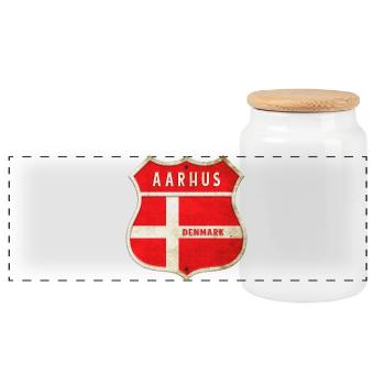 Aarhus Denmark Coat of Arms Flags Design - Panoramic Cookie Jar with Wooden Lid - white - Front