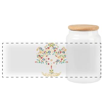 imaginative tree in metallic colors - Panoramic Cookie Jar with Wooden Lid - white - Front