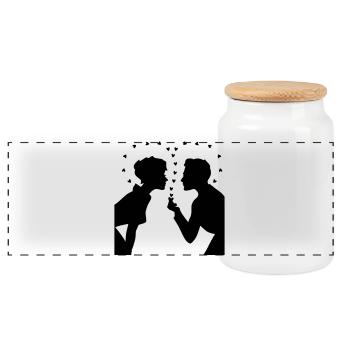 Love Silhouette – Valentine’s Day Couple Design - Panorama Keksdose mit Holzdeckel - Weiß - Vorne