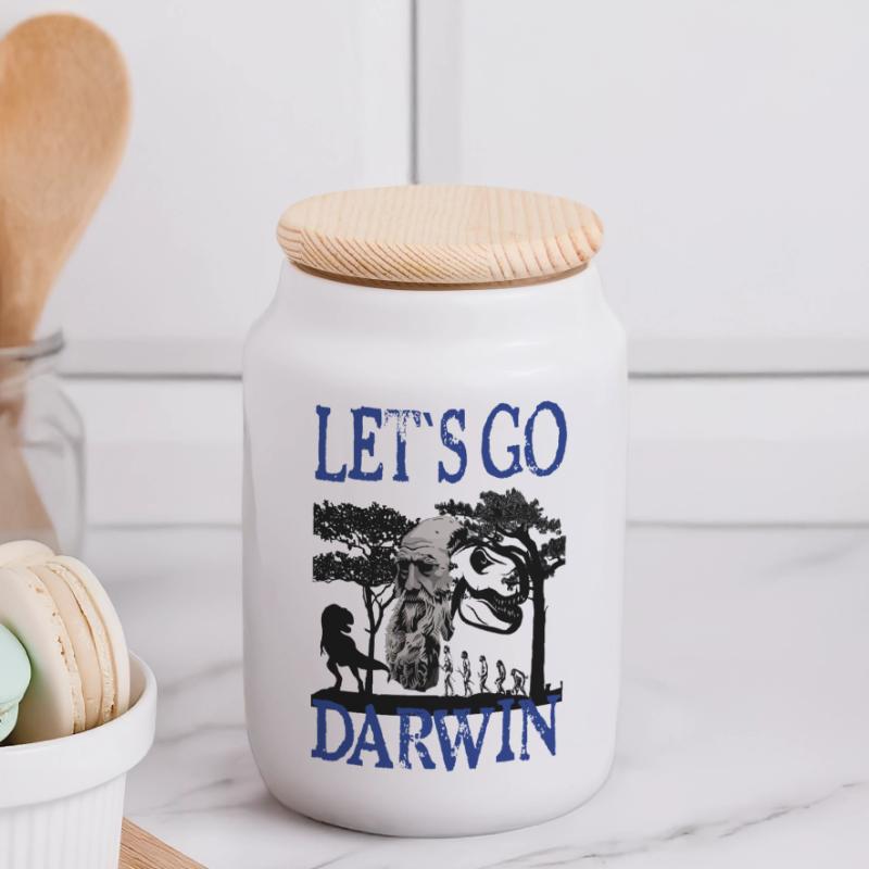 Charles Darwin Evolution textile Geschenkidee Panorama Keksdose mit Holzdeckel