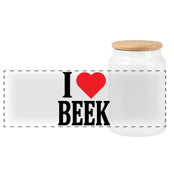 t-shirt I love Beek Nederland gift idea - Panoramic Cookie Jar with Wooden Lid - white - Front