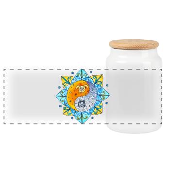 Katze Hund niedlich Yin Yang Symbol Mandala - Panorama Keksdose mit Holzdeckel - Weiß - Vorne