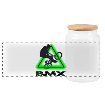 BMX Bike - Panoramic Cookie Jar with Wooden Lid - white - Front