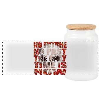 The only time is now Skull R6Z - Panoramic Cookie Jar with Wooden Lid - white - Front