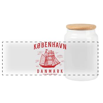 Kopenhagen Segelschiff Skandinavien Flair - Panorama Keksdose mit Holzdeckel - Weiß - Vorne