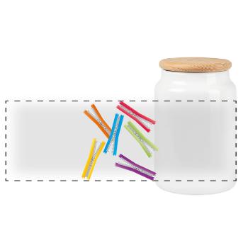 fermetures à glissière ouvertes avec des rubans colorés - Boîte à biscuits avec couvercle en bois - blanc - Devant