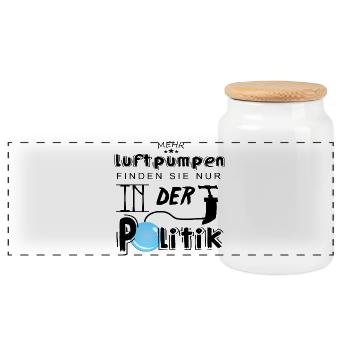 Mehr Luftpumpen in der Politik - Panorama Keksdose mit Holzdeckel - Weiß - Vorne
