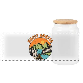 Glücklicher Camper - Panorama Keksdose mit Holzdeckel - Weiß - Vorne