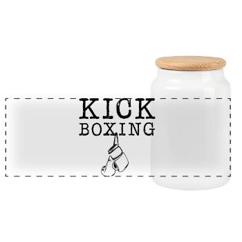 Kickboxing Kickboxen Symbol Handschuhe Boxer icon - Panorama Keksdose mit Holzdeckel - Weiß - Vorne